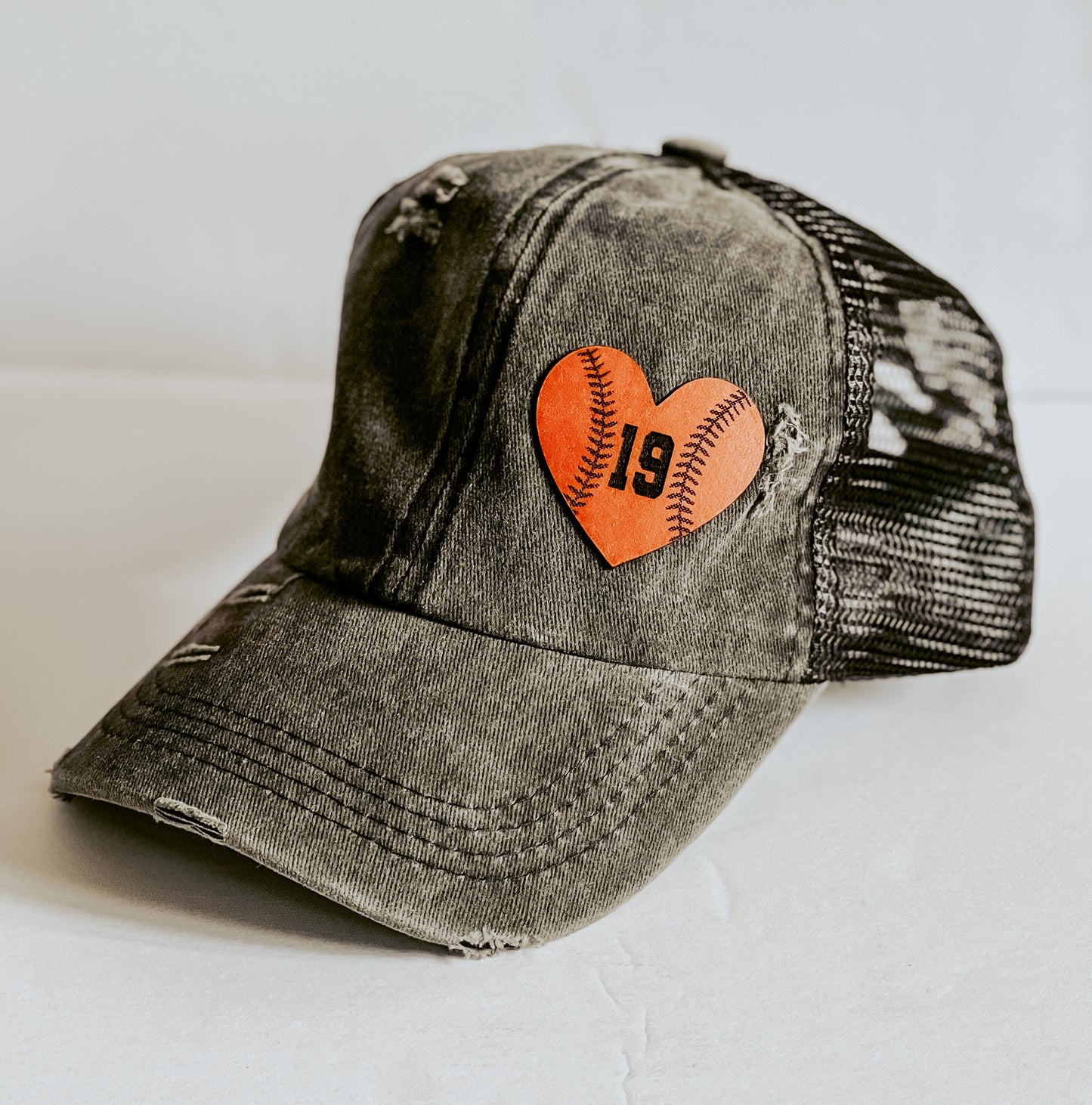 Custom Adult Leather Patch, Ponytail Hat